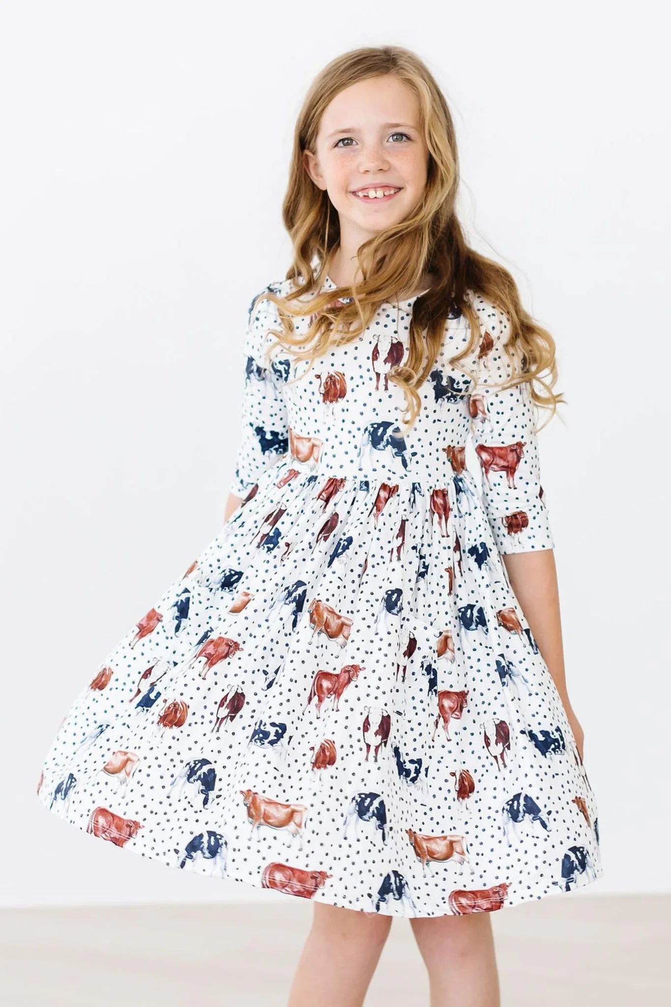 SALE Moo Meadows 3/4 Sleeve Pocket Twirl Dress - Mila & Rose ® - Flyclothing LLC