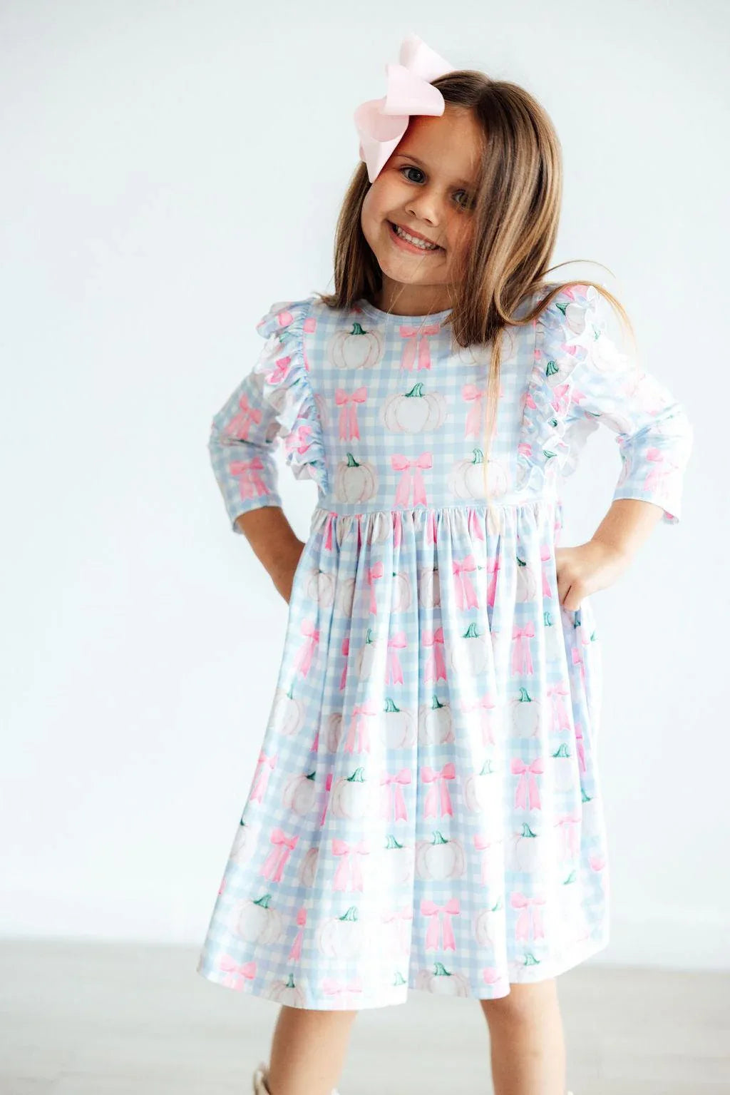 SALE Pumpkin Picnic 3/4 Sleeve Ruffle Twirl Dress - Mila & Rose ® - Flyclothing LLC