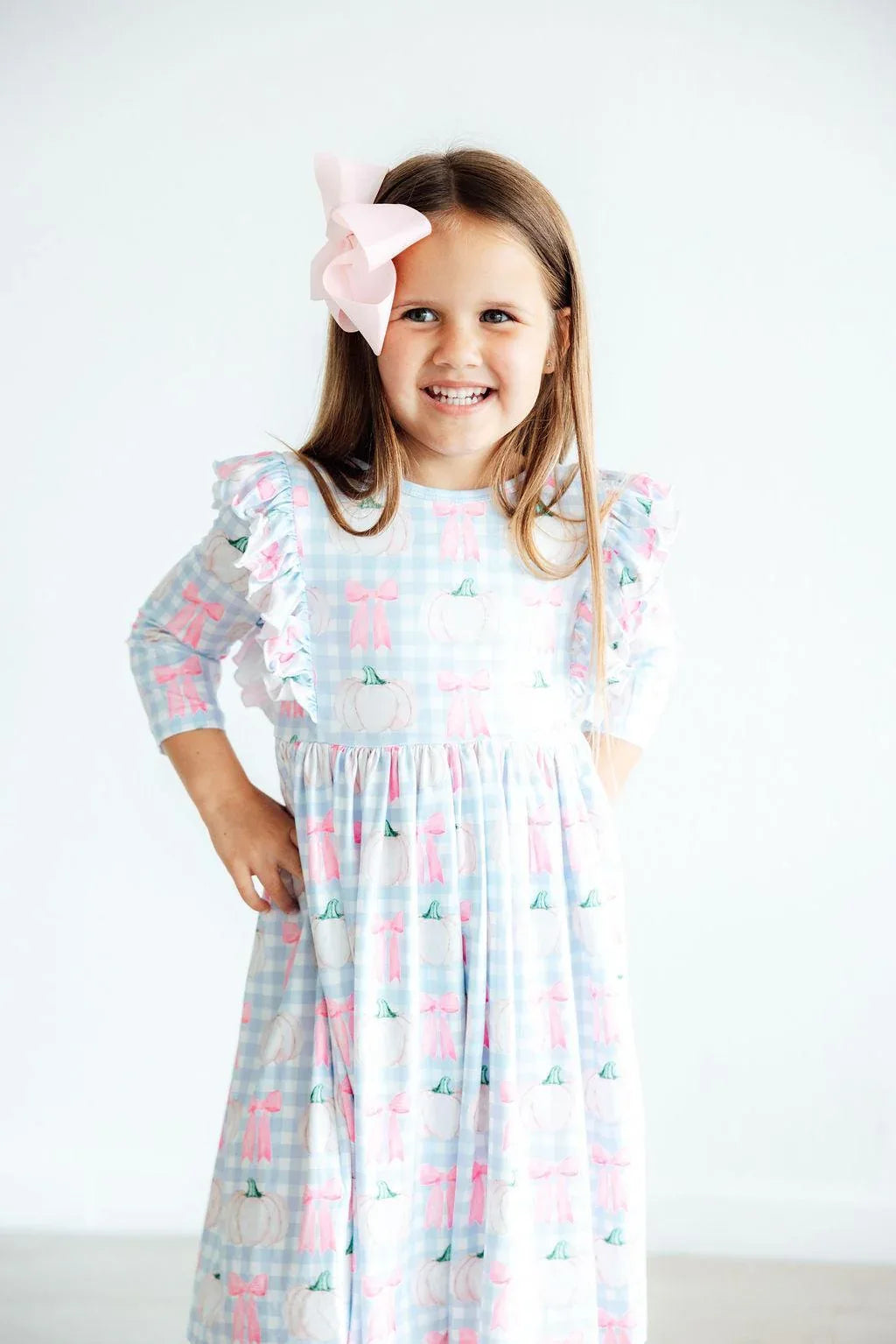 SALE Pumpkin Picnic 3/4 Sleeve Ruffle Twirl Dress - Mila & Rose ® - Flyclothing LLC