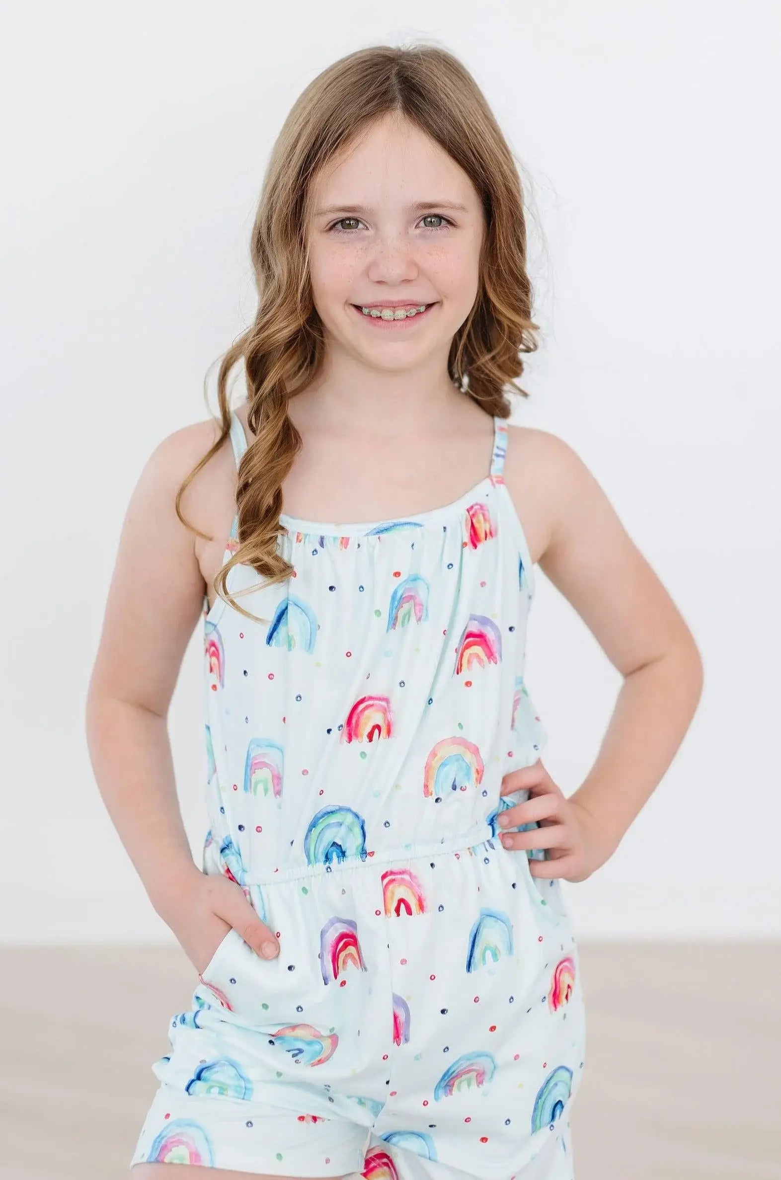 SALE Rainbow Grooves Strappy Play Romper - Mila & Rose ® - Flyclothing LLC