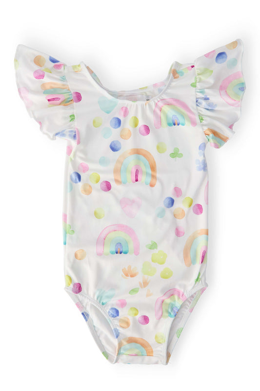 SALE Watercolor Rainbows S/S Flutter Sleeve Leotard - Mila & Rose ® - Flyclothing LLC