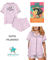 Baha Ranch Retro Pop Western Wild West Pink Pin Stripe Satin Pajamas