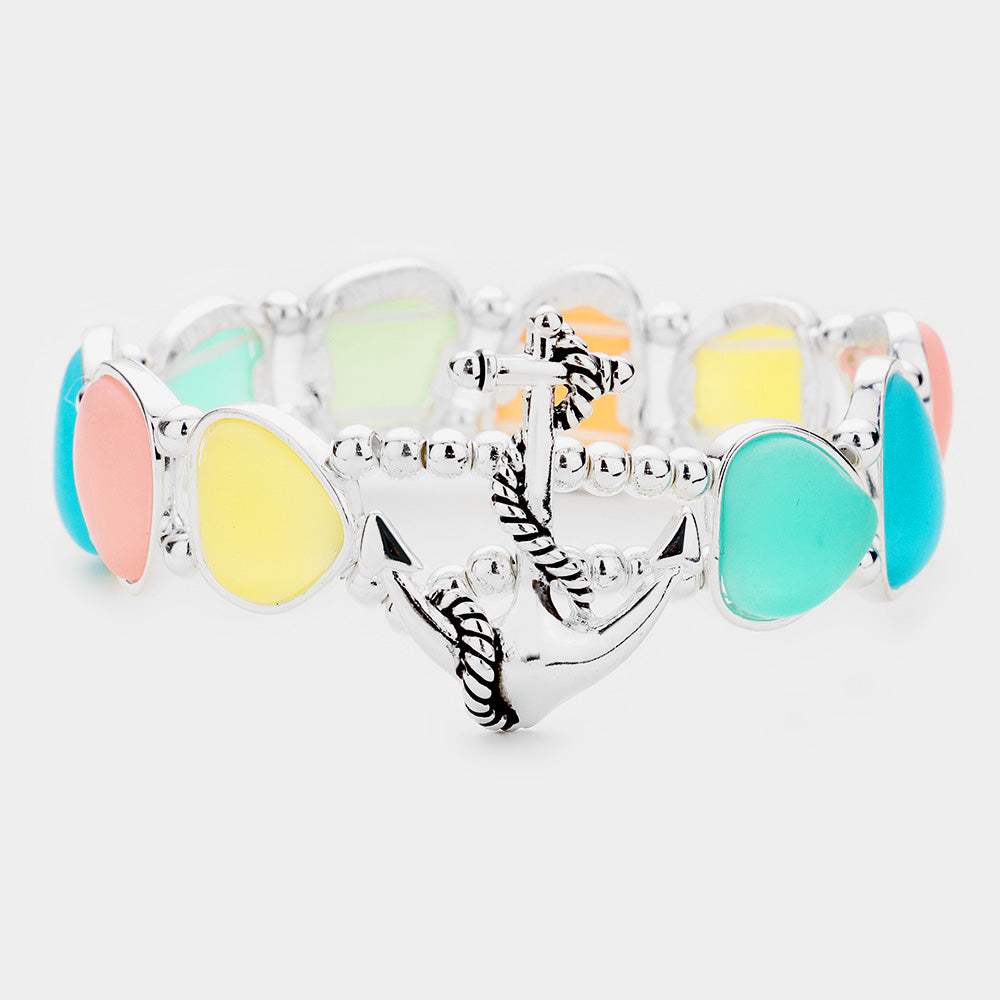 Anchor Sea Glass Stretch Bracelet - Madeline Love - Flyclothing LLC