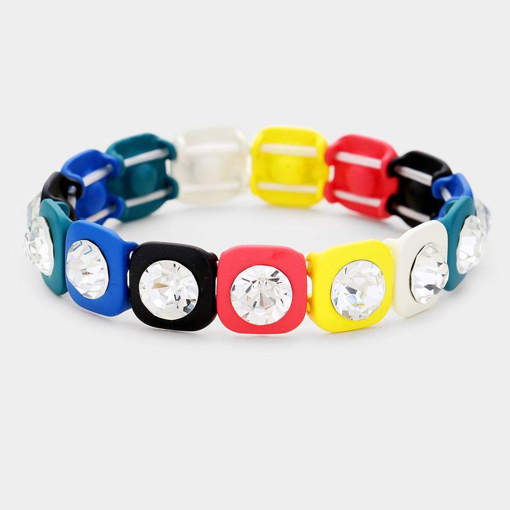 Color Block Rhinestone Stretch Bracelet - Madeline Love - Flyclothing LLC