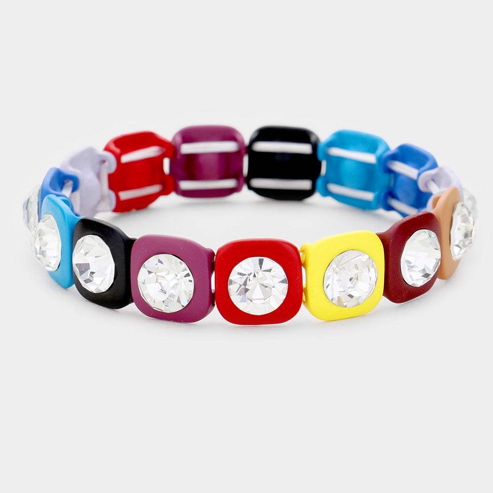Color Block Rhinestone Stretch Bracelet - Madeline Love - Flyclothing LLC