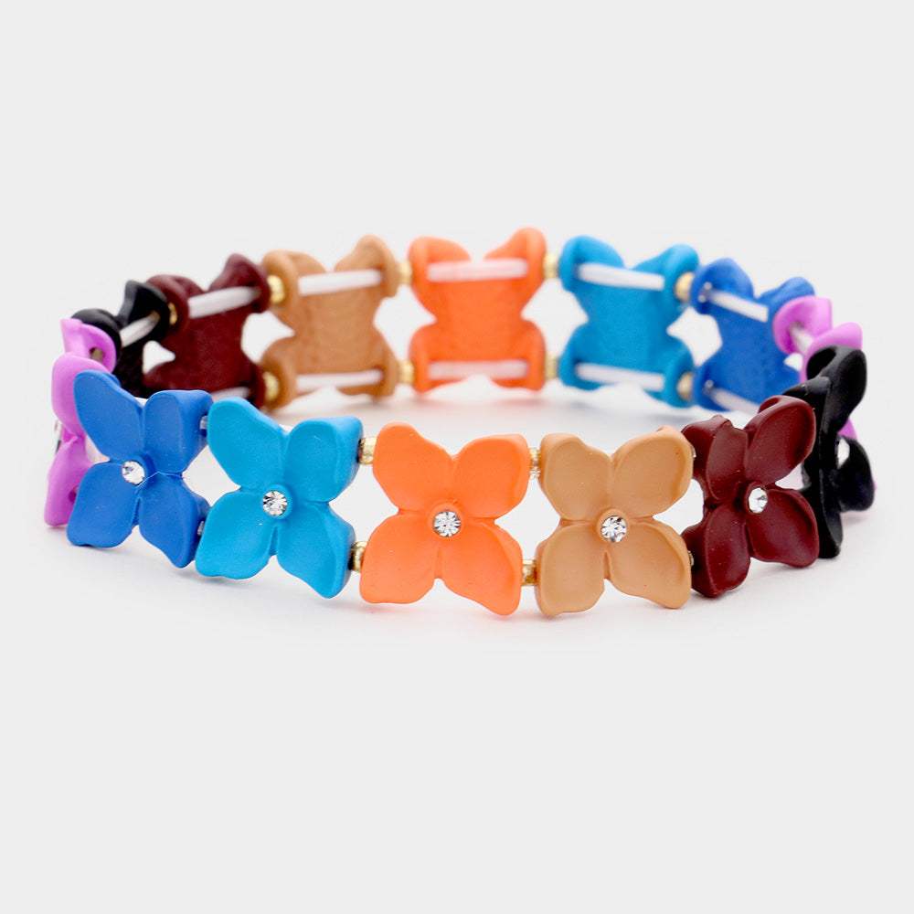 Colorful Flower Rhinestone Stretch Bracelet - Madeline Love - Flyclothing LLC