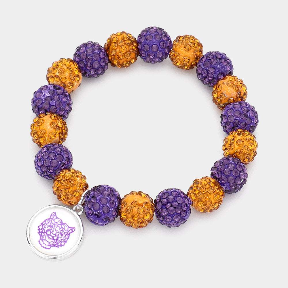 Tiger Accented Round Charm Shamballa Ball Stretch Bracelet - Madeline Love - Flyclothing LLC