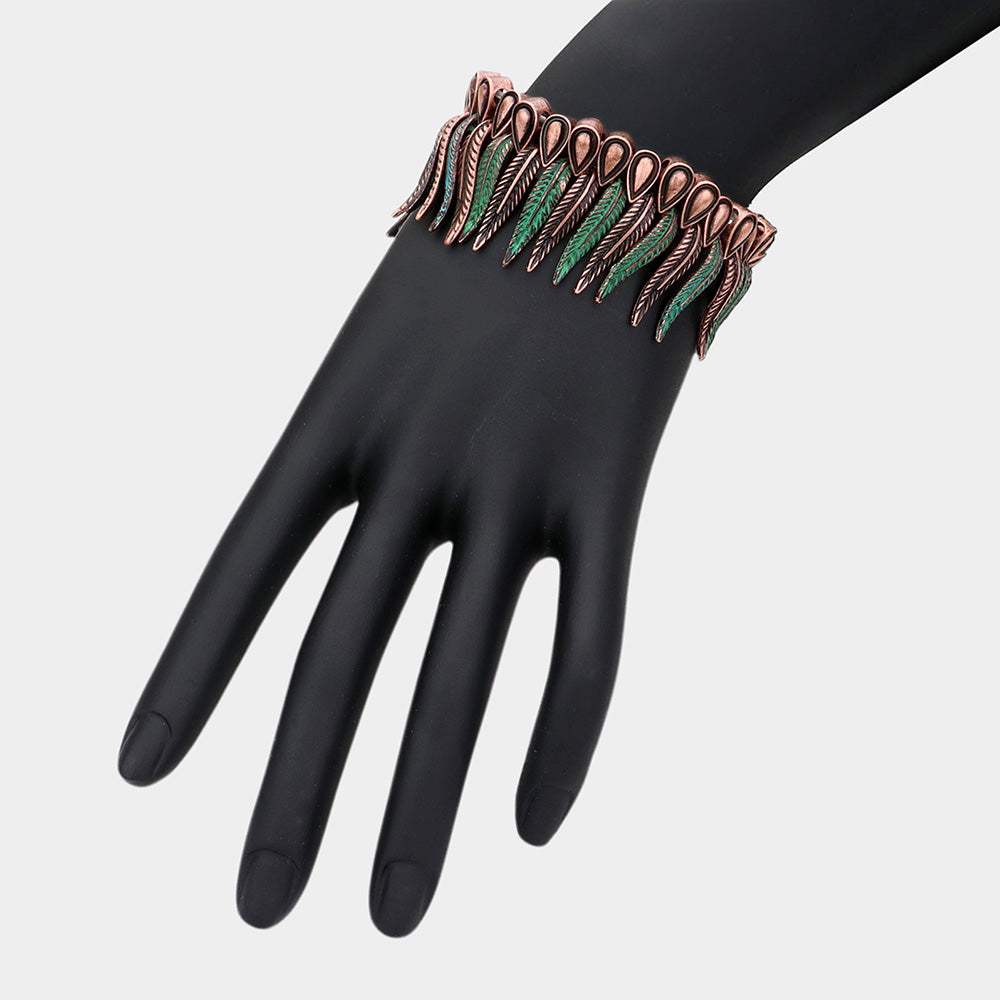 Antique Metal Feather Fringe Stretch Bracelet - Madeline Love - Flyclothing LLC