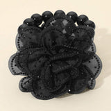 Bling Studded Fabric Flower Statement Faux Pearl Beaded Stretch Bracelet - Madeline Love - Flyclothing LLC