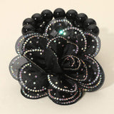Bling Studded Fabric Flower Statement Faux Pearl Beaded Stretch Bracelet - Madeline Love - Flyclothing LLC