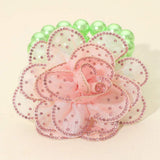Bling Studded Fabric Flower Statement Faux Pearl Beaded Stretch Bracelet - Madeline Love - Flyclothing LLC