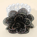 Bling Studded Fabric Flower Statement Faux Pearl Beaded Stretch Bracelet - Madeline Love - Flyclothing LLC