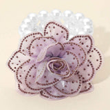 Bling Studded Fabric Flower Statement Faux Pearl Beaded Stretch Bracelet - Madeline Love - Flyclothing LLC