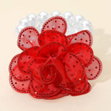 Bling Studded Fabric Flower Statement Faux Pearl Beaded Stretch Bracelet - Madeline Love - Flyclothing LLC