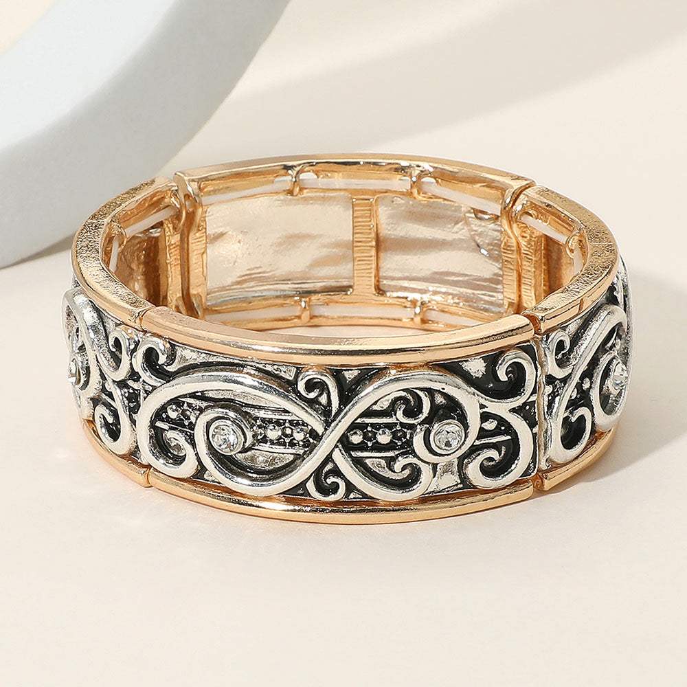 Stone Accent Vintage Scrollwork Stretch Bracelet - Madeline Love - Flyclothing LLC