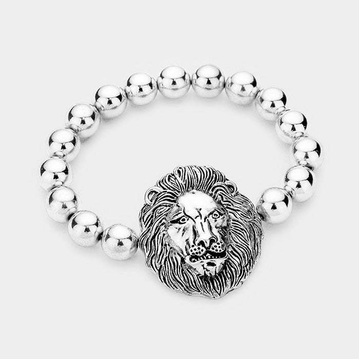 Lion Accented Metal Ball Stretch Bracelet - Madeline Love - Flyclothing LLC