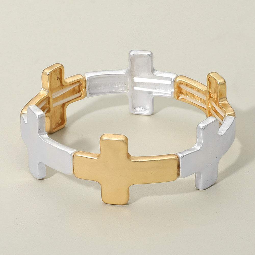 Worn Metal Cross Stretch Bracelet - Madeline Love - Flyclothing LLC