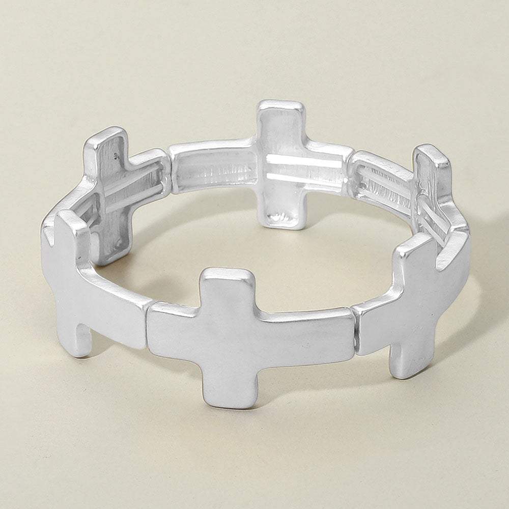 Worn Metal Cross Stretch Bracelet - Madeline Love - Flyclothing LLC