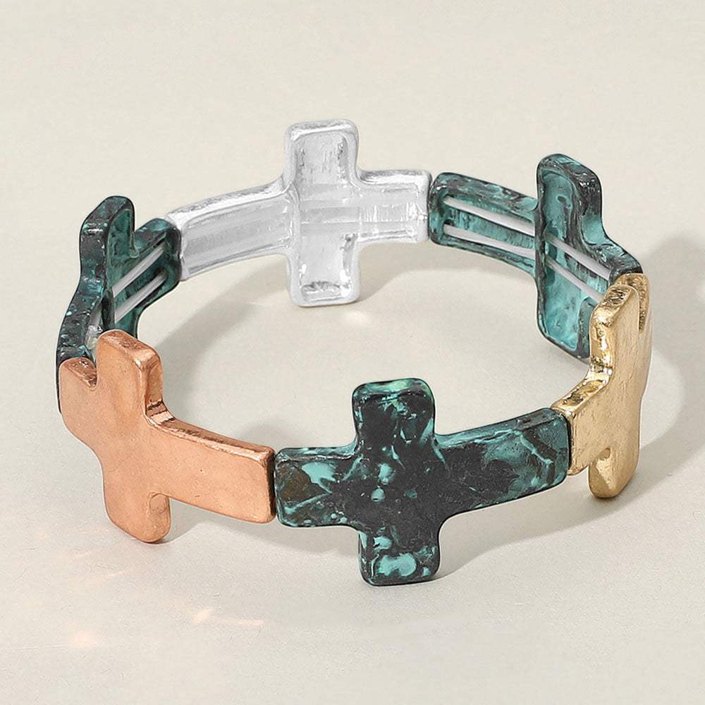 Worn Metal Cross Stretch Bracelet - Madeline Love - Flyclothing LLC