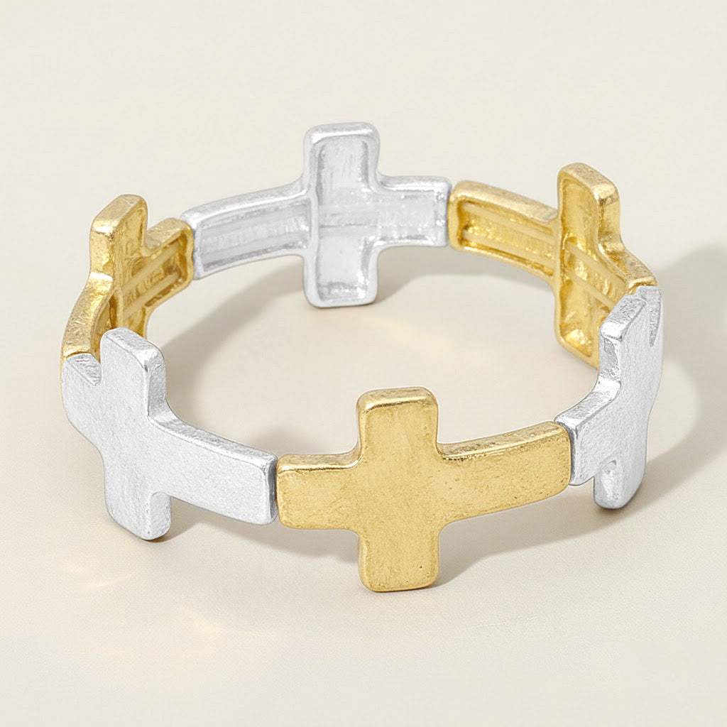 Worn Metal Cross Stretch Bracelet - Madeline Love - Flyclothing LLC