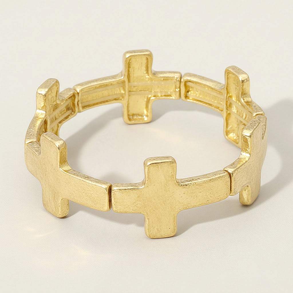 Worn Metal Cross Stretch Bracelet - Madeline Love - Flyclothing LLC