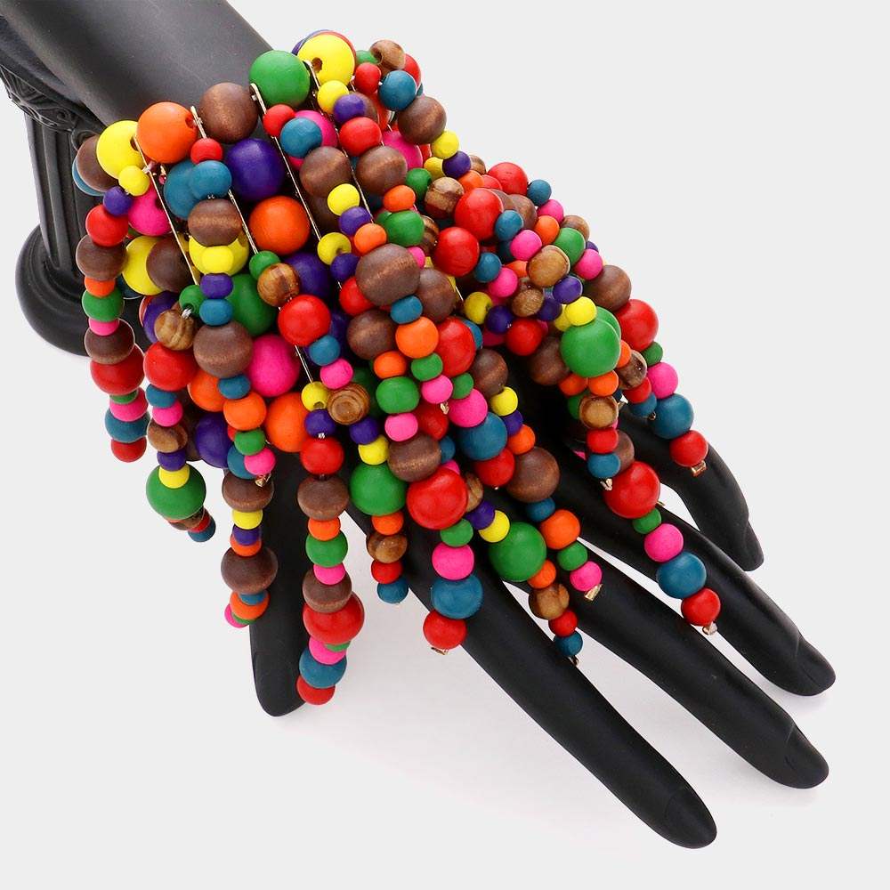 Colorful Wood Ball Cluster Stretch Bracelet - Madeline Love - Flyclothing LLC