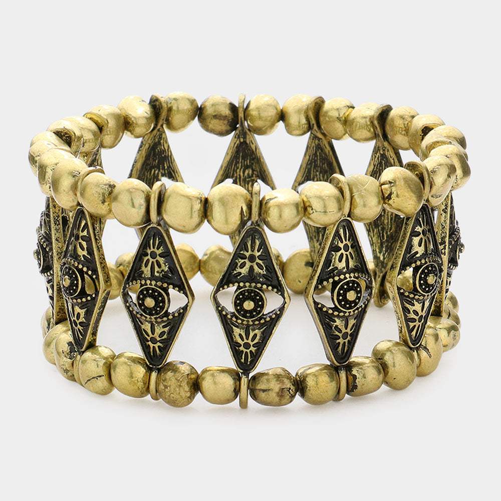 Antique Metal Evil Eye Stretch Bracelet - Madeline Love - Flyclothing LLC