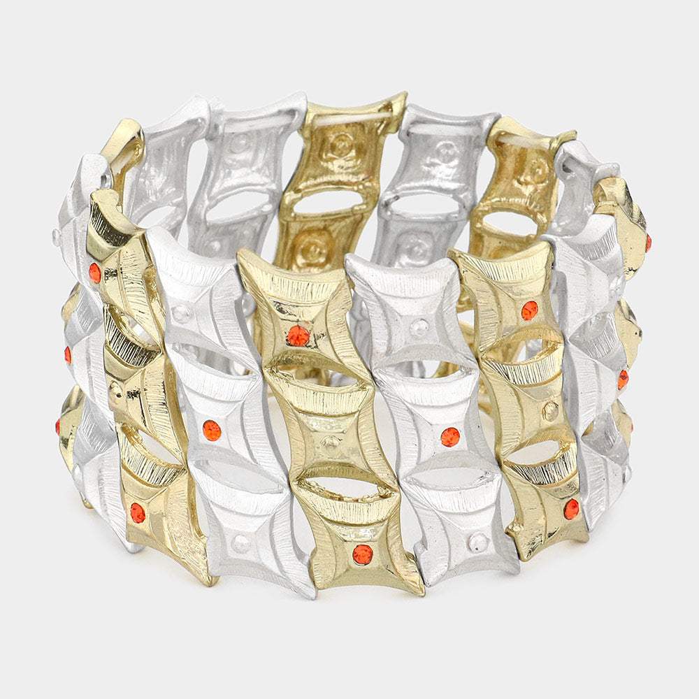 Stone Accented Diamond Metal Stretch Bracelet - Madeline Love - Flyclothing LLC