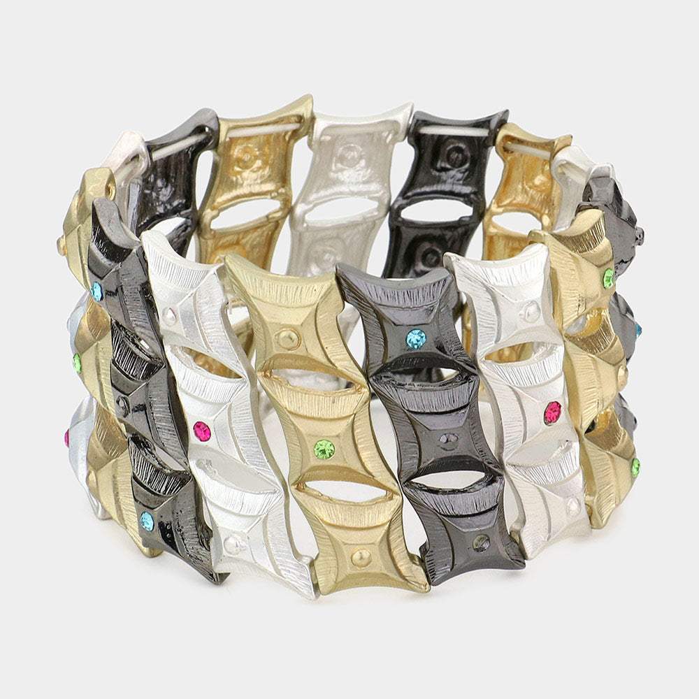 Stone Accented Diamond Metal Stretch Bracelet - Madeline Love - Flyclothing LLC