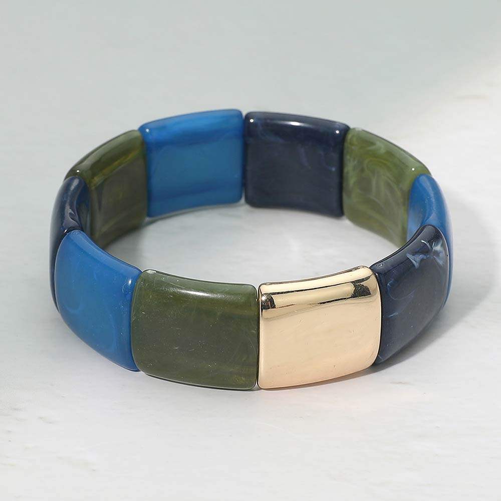 Geometric Marbled Resin Tile Beaded Stretch Bracelet - Madeline Love - Flyclothing LLC