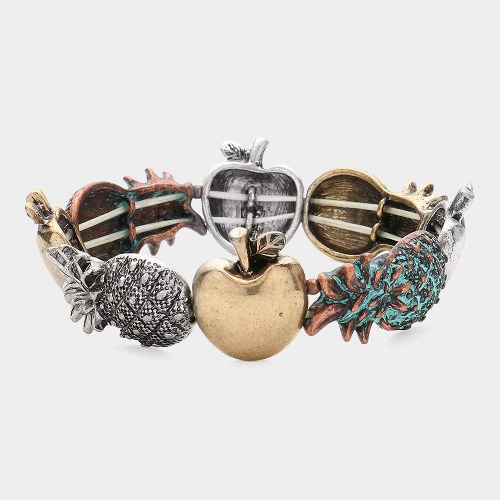 Metal Pineapple & Apple Stretch Bracelet - Madeline Love - Flyclothing LLC