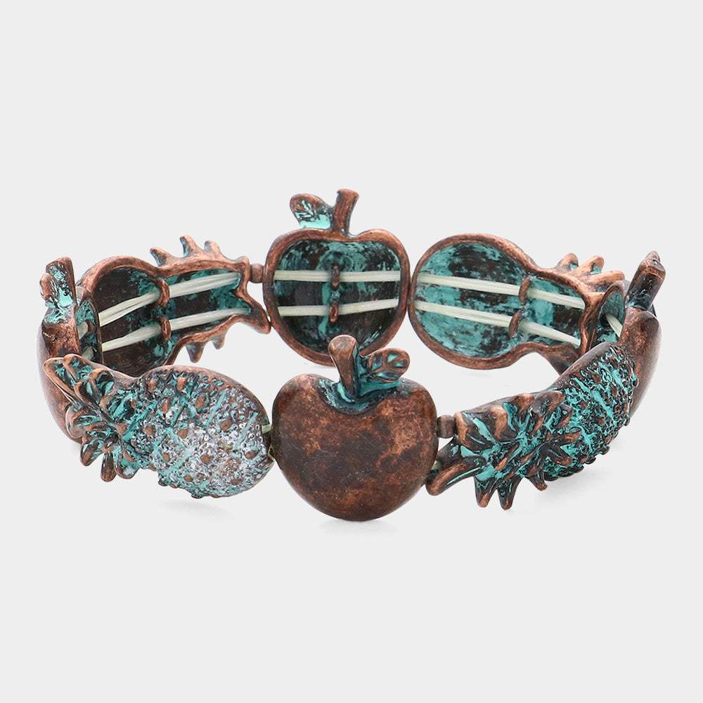 Metal Pineapple & Apple Stretch Bracelet - Madeline Love - Flyclothing LLC