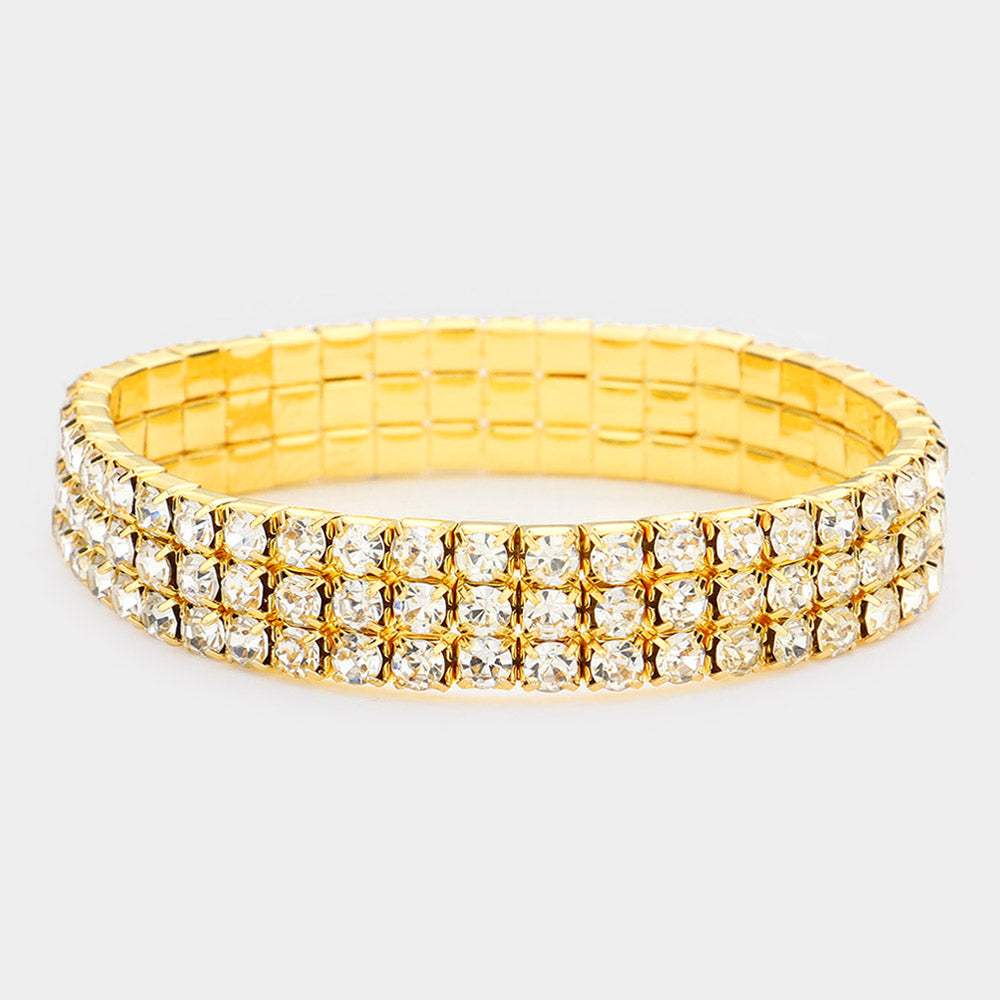 3-Row Rhinestone Stretch Bracelet - Madeline Love - Flyclothing LLC