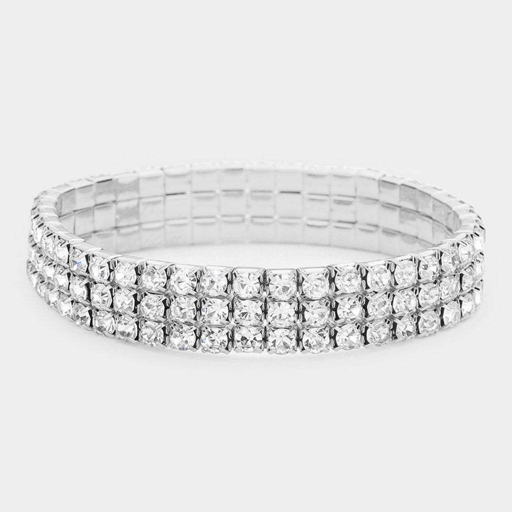 3-Row Rhinestone Stretch Bracelet - Madeline Love - Flyclothing LLC