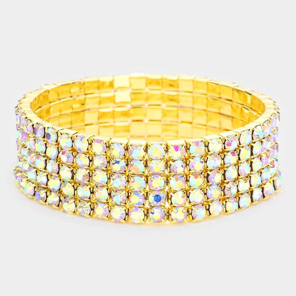 5-Row Crystal Rhinestone Stretchable Bracelet - Madeline Love - Flyclothing LLC