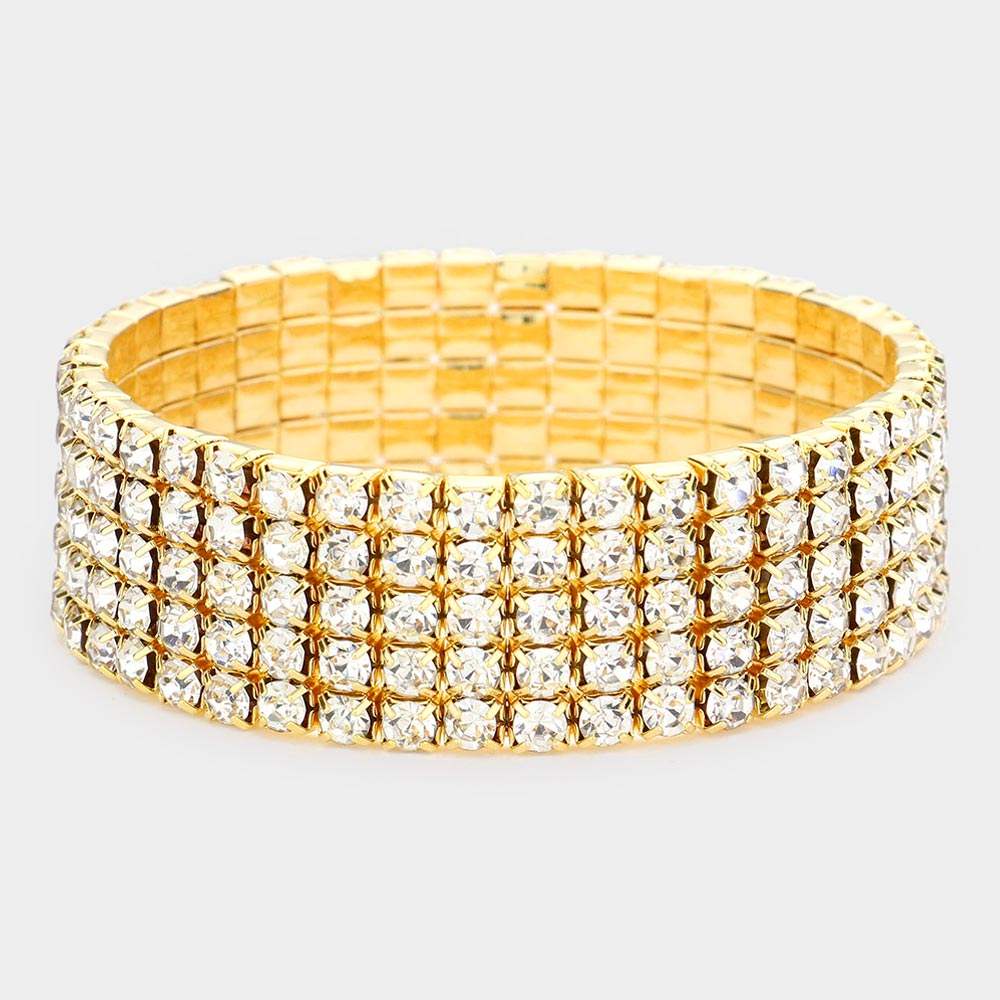 5-Row Crystal Rhinestone Stretchable Bracelet - Madeline Love - Flyclothing LLC