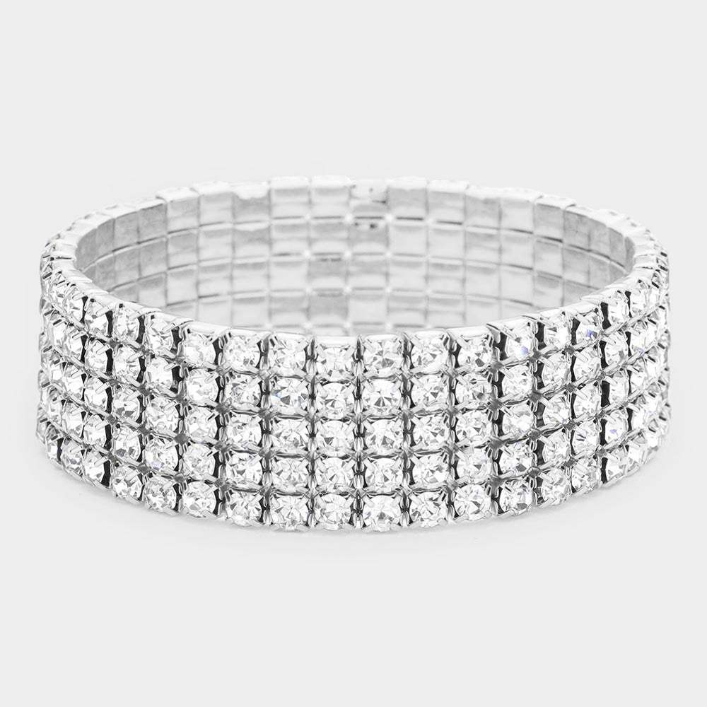 5-Row Crystal Rhinestone Stretchable Bracelet - Madeline Love - Flyclothing LLC