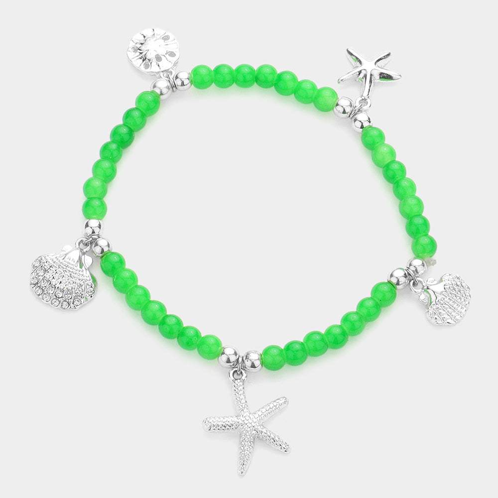 Starfish Shell Sand Dollar Charms Beaded Stretch Bracelet - Madeline Love - Flyclothing LLC