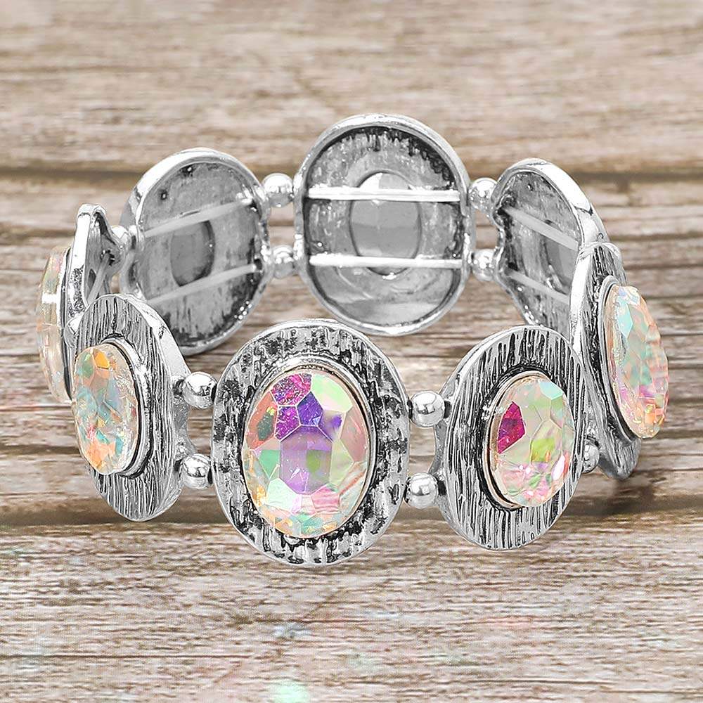Vintage Oval Stone Cluster Beaded Stretch Bracelet - Madeline Love - Flyclothing LLC