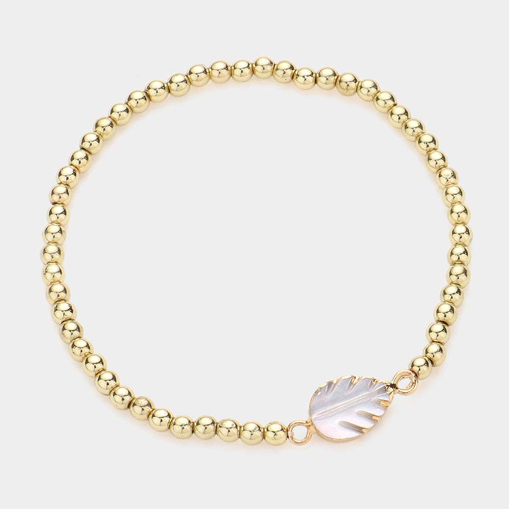 Leaf Accented Metal Ball Stretch Bracelet - Madeline Love - Flyclothing LLC