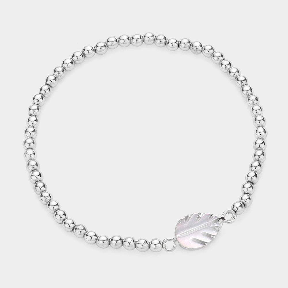 Leaf Accented Metal Ball Stretch Bracelet - Madeline Love - Flyclothing LLC