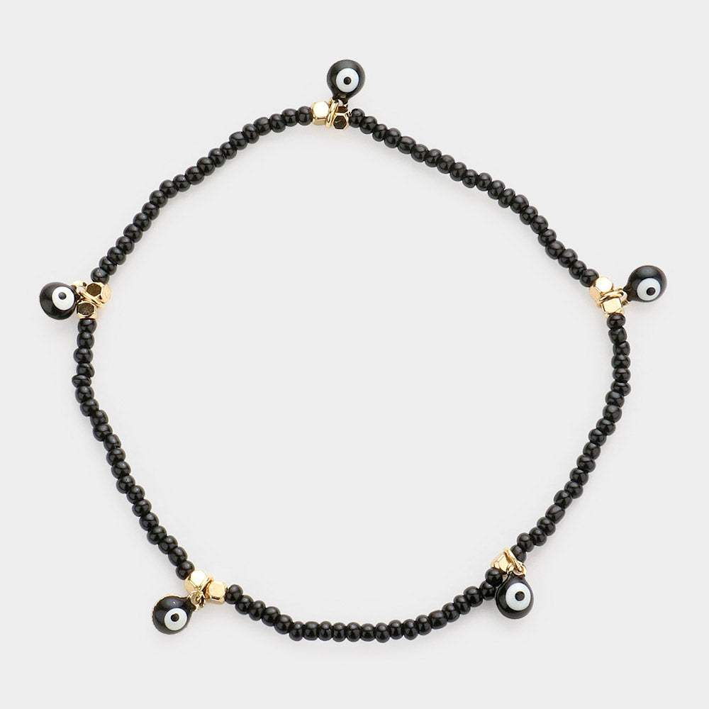 Evil Eye Charm Seed Beaded Stretch Bracelet - Madeline Love - Flyclothing LLC