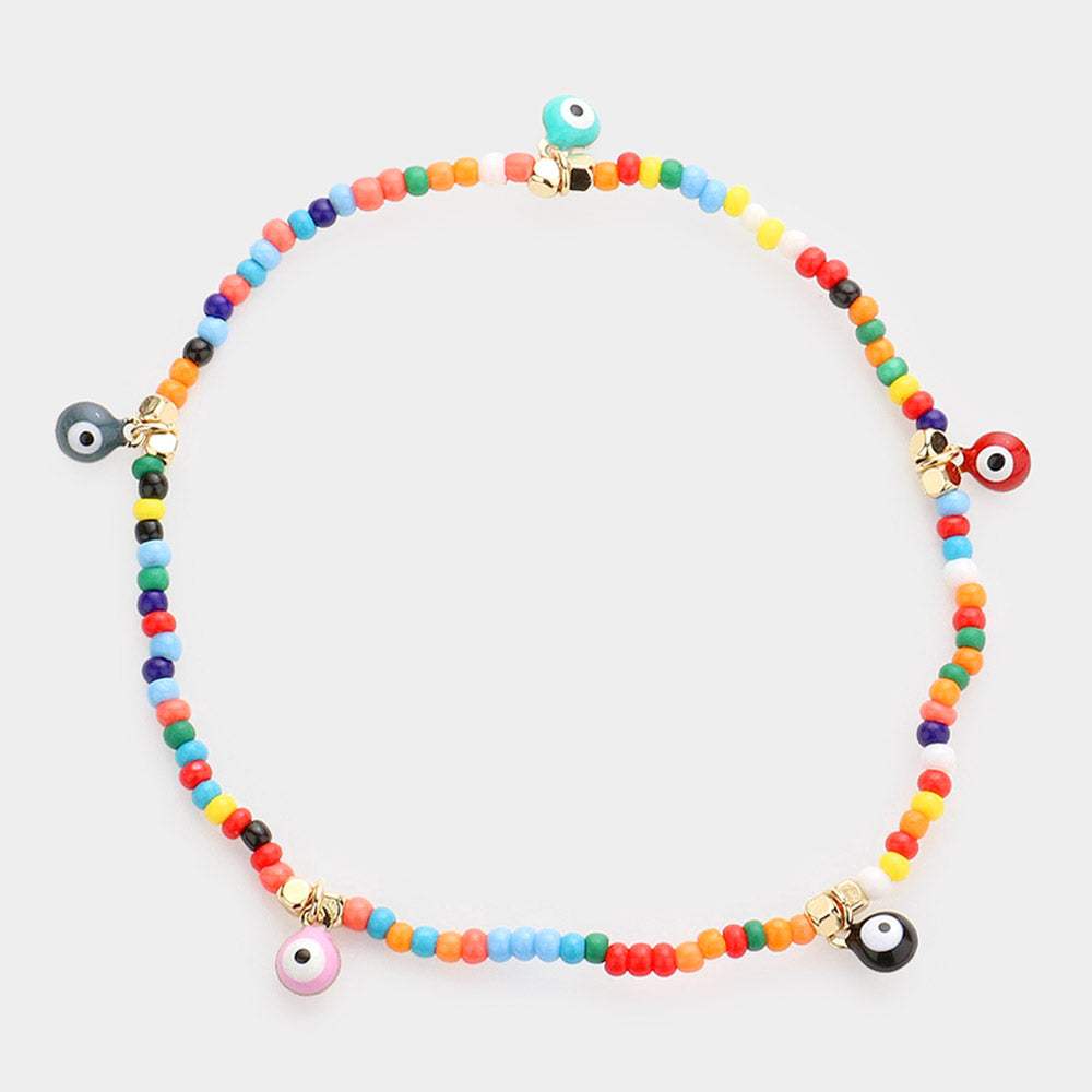 Evil Eye Charm Seed Beaded Stretch Bracelet - Madeline Love - Flyclothing LLC
