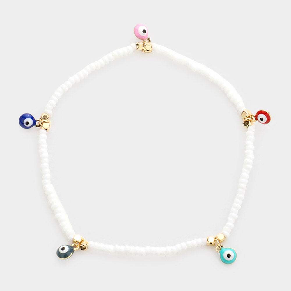 Evil Eye Charm Seed Beaded Stretch Bracelet - Madeline Love - Flyclothing LLC