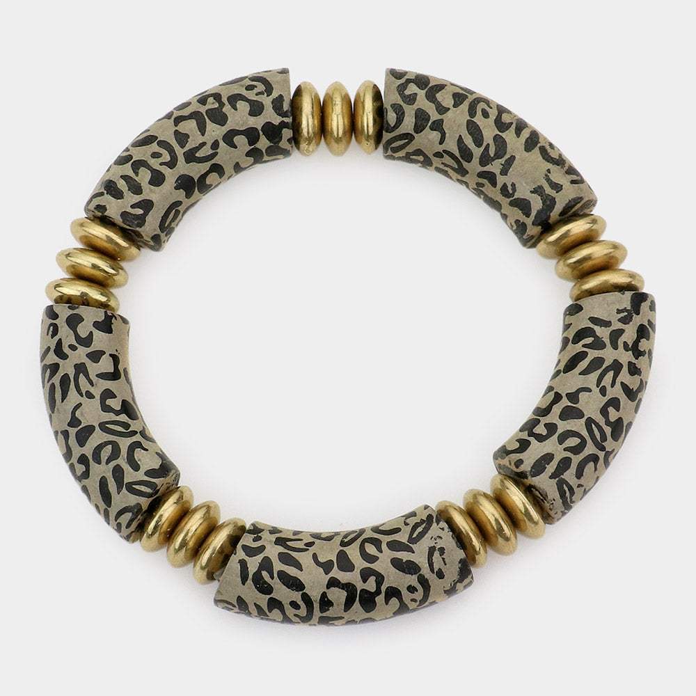 Leopard Patterned Wood Stretch Bracelet - Madeline Love - Flyclothing LLC