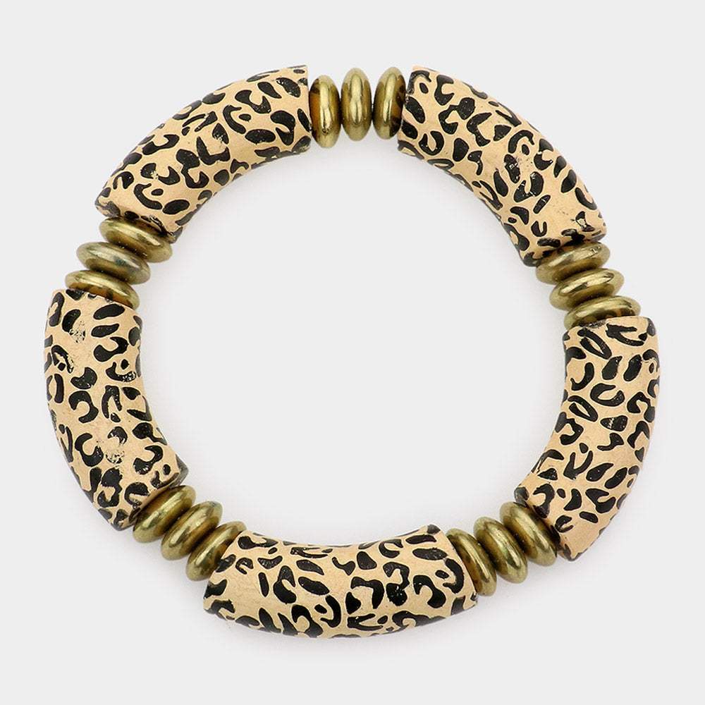 Leopard Patterned Wood Stretch Bracelet - Madeline Love - Flyclothing LLC