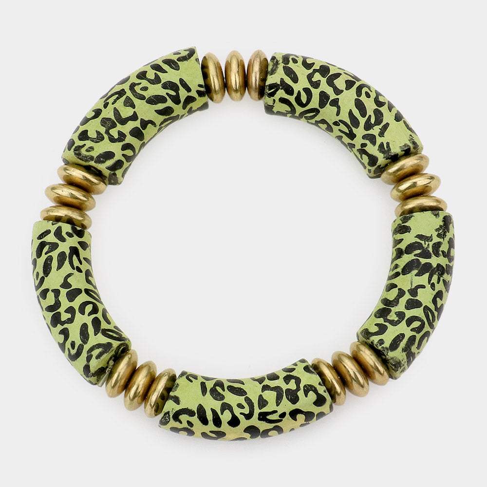 Leopard Patterned Wood Stretch Bracelet - Madeline Love - Flyclothing LLC
