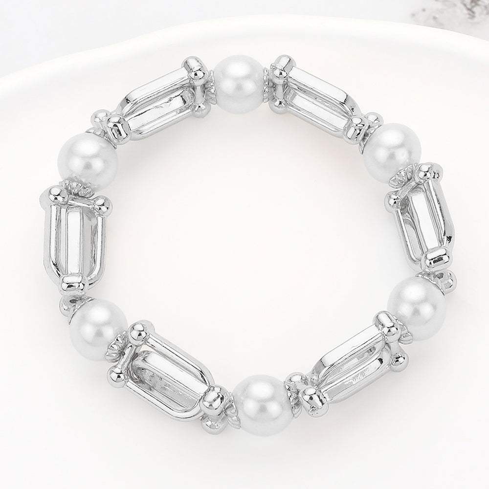 Pearl Hardware Link Beaded Stretch Bracelet - Madeline Love - Flyclothing LLC