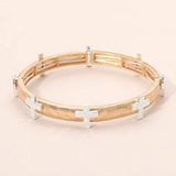 Hammered Brushed Metal Cross Accent Stretch Bracelet - Madeline Love - Flyclothing LLC