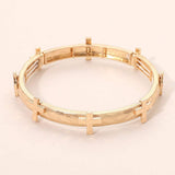 Hammered Brushed Metal Cross Accent Stretch Bracelet - Madeline Love - Flyclothing LLC